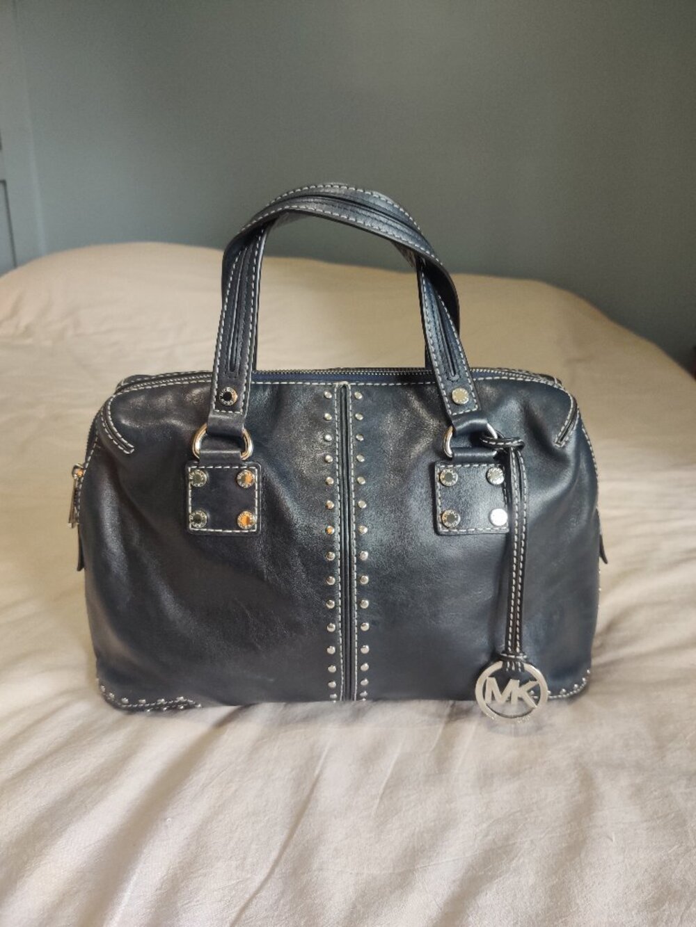 Michael Kors Astor Leather Satchel with Silver Studding